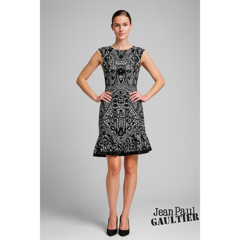 Jean‎ Paul Gaultier Fuzzi Dress Lace Print - Sleevesless- Ruffle Hem - Small